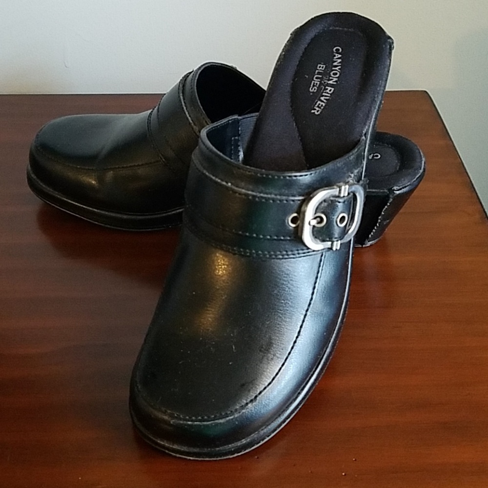 Black Buckle Mules 3/$20
